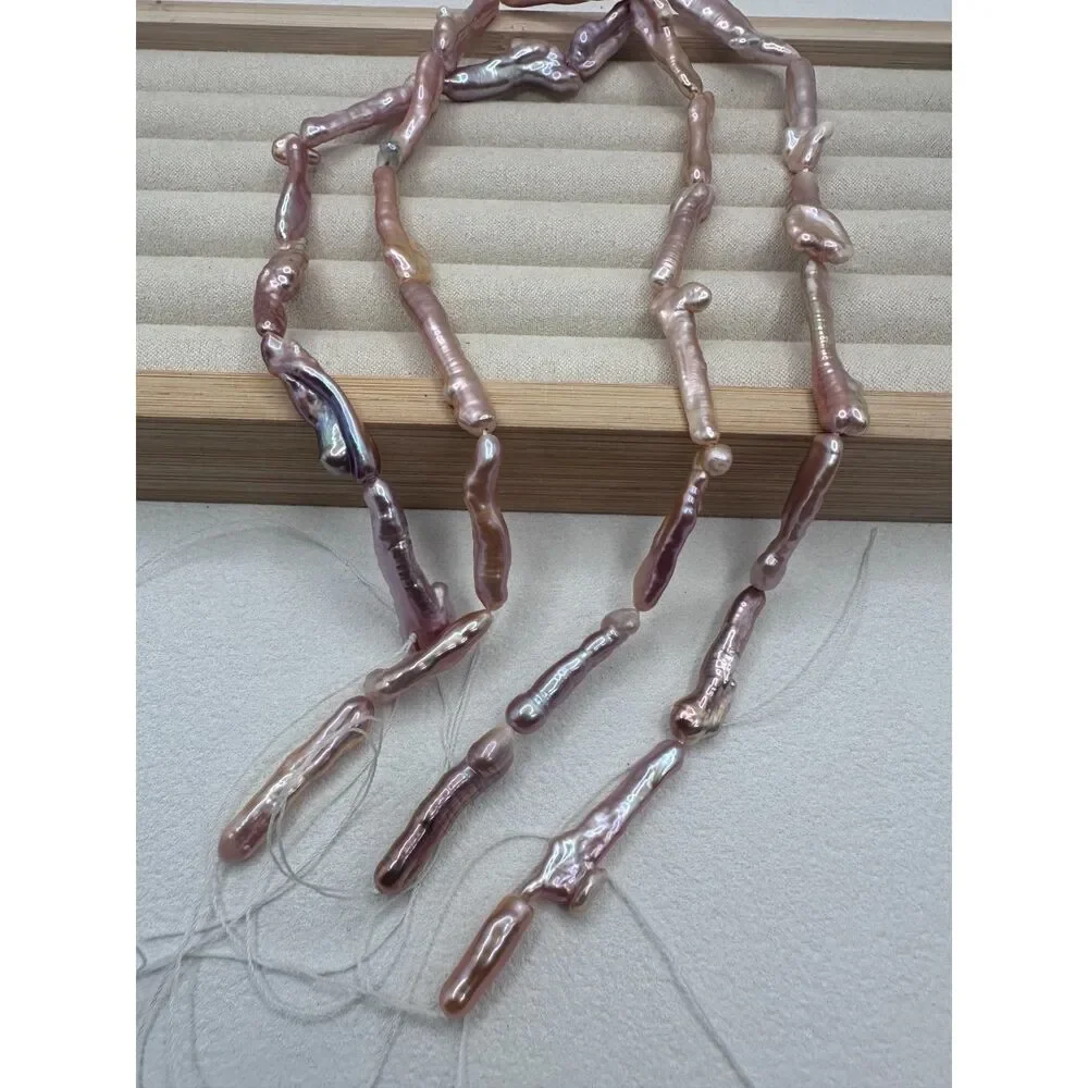 2 Strand Bundle Natural Pink Purple Biwa Stick Freshwater Pearls DIY Jewelry